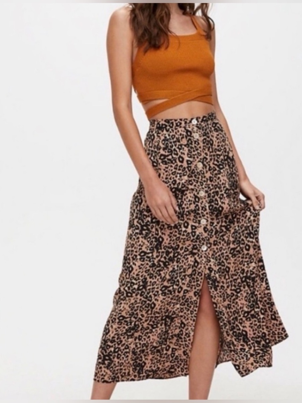 Aritzia Wilfred Leopard Midi Skirt